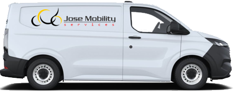 Jose Mobility Services Delivery Van White delivery van with the Jose Mobility Services logo, used for delivering and collecting mobility scooters and equipment in the south of Tenerife.