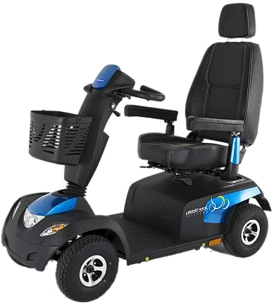 Large deluxe mobility scooter Orion, with padded seating, front basket, lights and mirrors, available in Tenerife